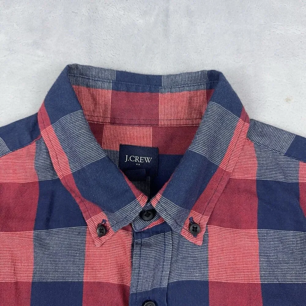 J Crew Shirt Mens Size M Red Navy Blue Buffalo Plaid Check Cotton Button Down
